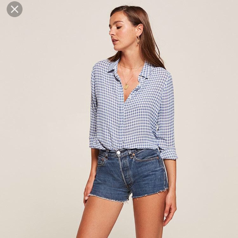 Reformation Blue Gingham Blouse